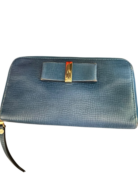 Handbags - Chloé Lily Bow Zip Around Wallet - Grained Blue Leather Authentic COA CARD